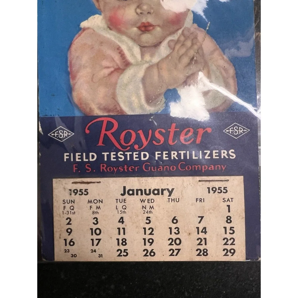 Vintage‎ 1955 Royster Field Tested Fertilizers Paper Baby Calender Complete